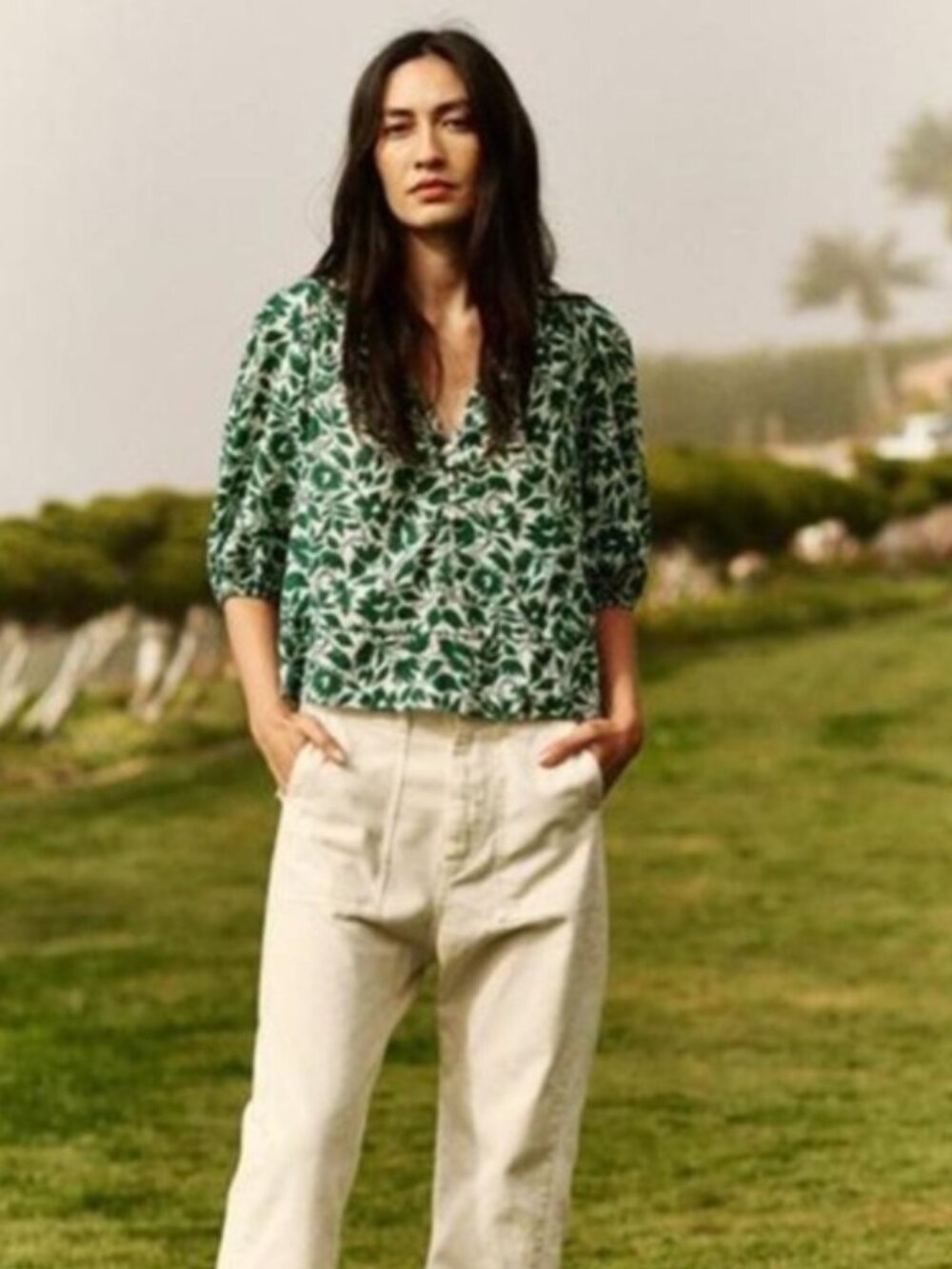 The Great Frayed Ranger Pants Cotton Cropped Denim High Rise Pant Cream Size 27